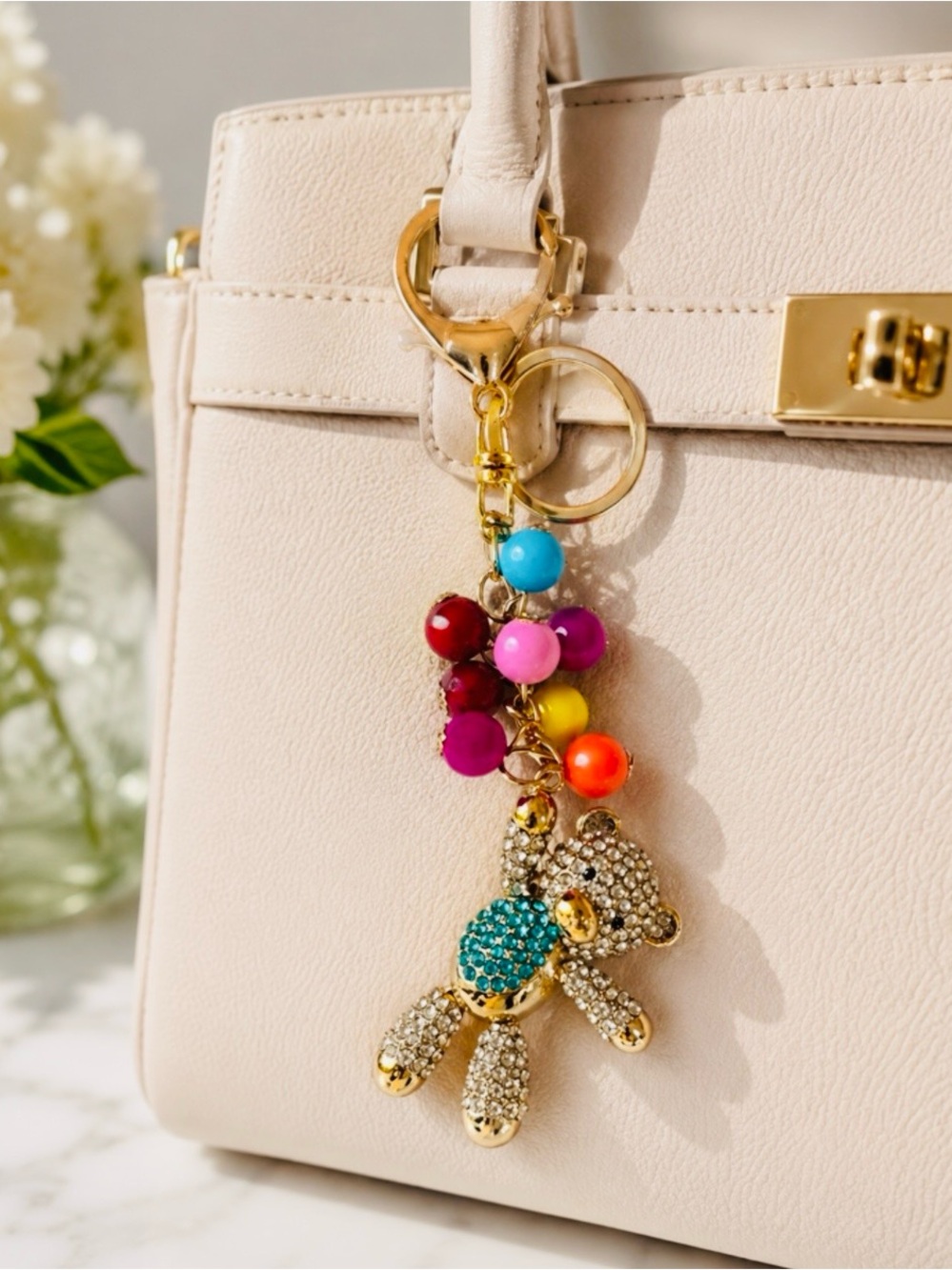 Crystal Teddy Bear Bag Charm Keychain